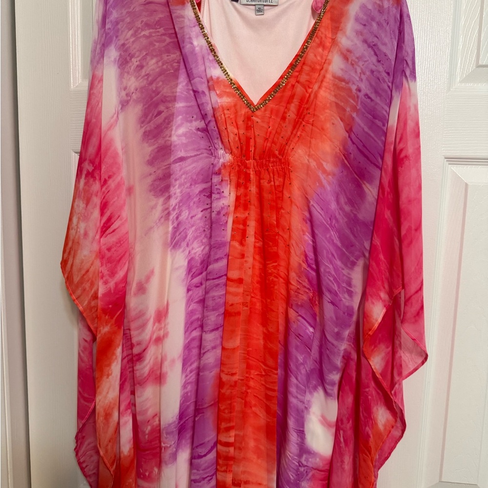 Jennifer Lopez Pink and Purple Midi Dress